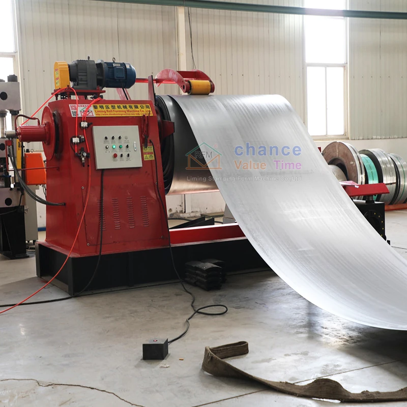 Hebei Liming decoiler feeding sheet from a metal coil