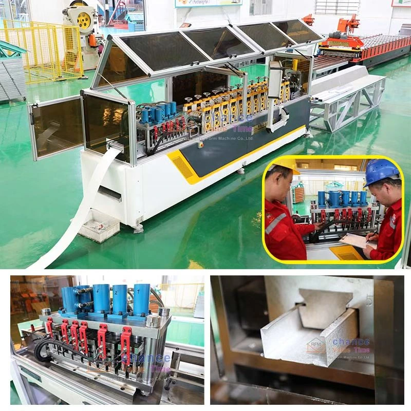 Img.LGS roll forming equipment with punching units and a formed steel profile
